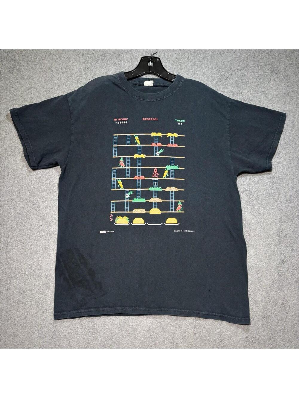 Deadpool Arcade Taco Game Nerd‎ Block Marvel Faded Graphic Tee Large